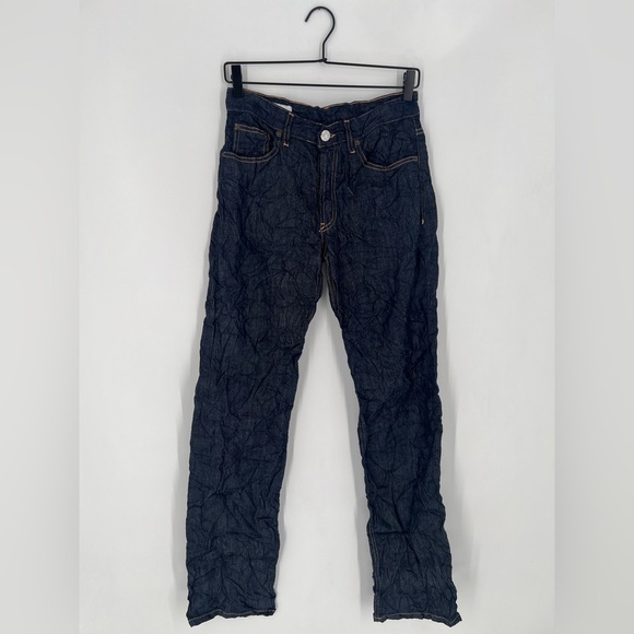 Zara Crinkled Denim Wrinkled High Waisted Straight Leg Jeans - Picture 2 of 7